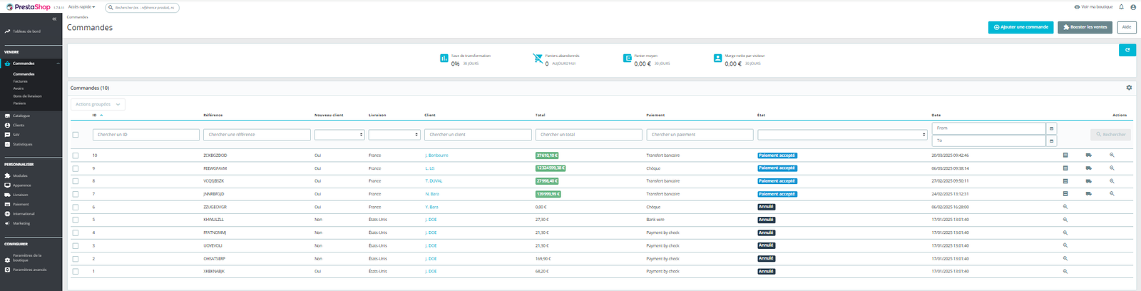 Gestion des commandes clients